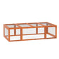 Natural wooden rabbit hutch with rectangular run and wire mesh panels