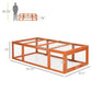 Wooden rabbit hutch enclosure with wire mesh walls, size diagram view