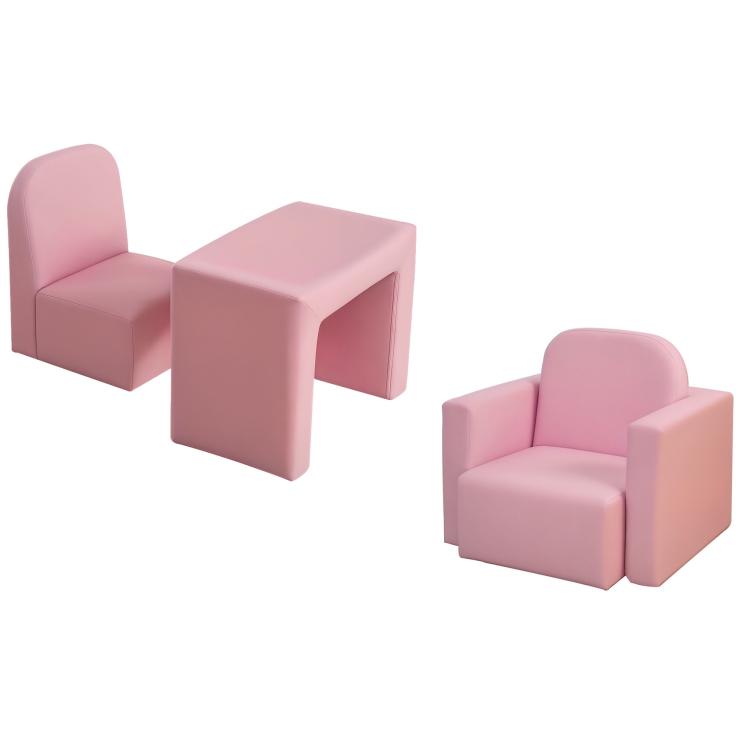 Pink 2-in-1 kids armchair and small table set, padded seat and tabletop