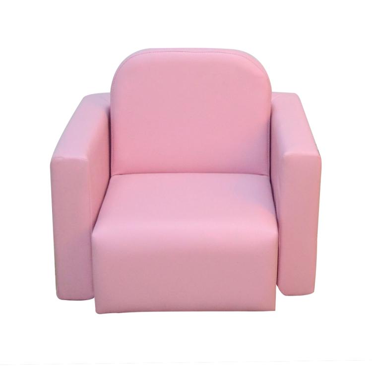 Pink kids armchair with padded seat and rounded backrest, compact single seat