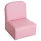 Pink upholstered kids chair with rounded backrest and armrests