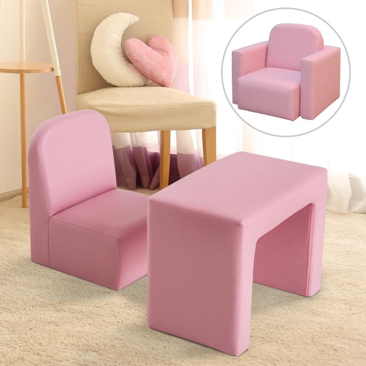 Pink padded armchair and square side table set for children