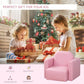 Pink kids armchair and table set, soft padded seats with rounded corners