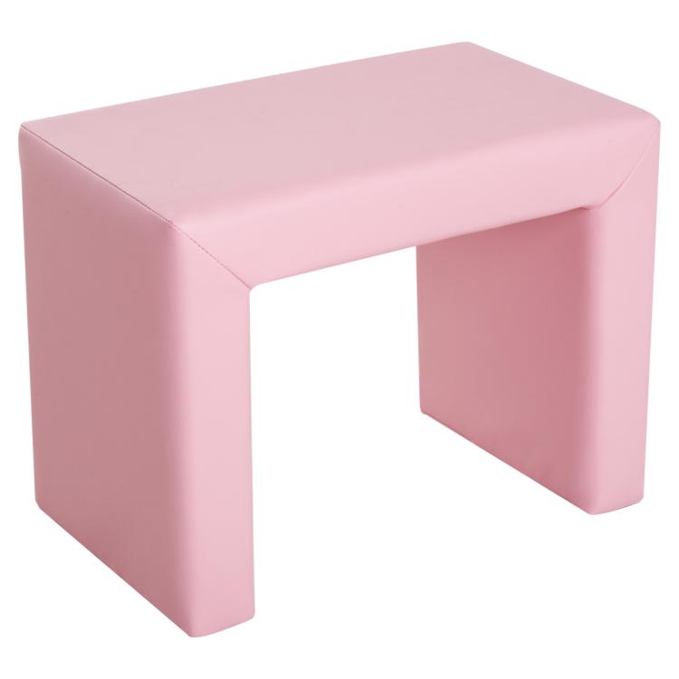 Pink square kids side table with padded top and rounded corners