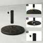 Umbrella base stand with pole and illustrated assembly steps on the round base