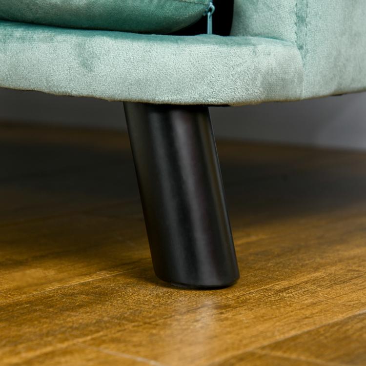 Green pet sofa cushion on dark tapered solid wood legs