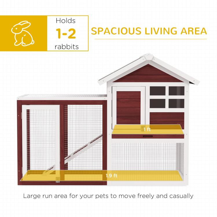 Rabbit hutch cutaway showing spacious wire run and lower slide-out tray area