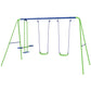 Green and blue A-frame swing set with two front swing seats and hanging ropes