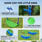 Green swing seats with non-slip texture, blue footrests, and adjustable ropes