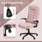 Pink velvet swivel office chair with tilt controls and padded recline backrest