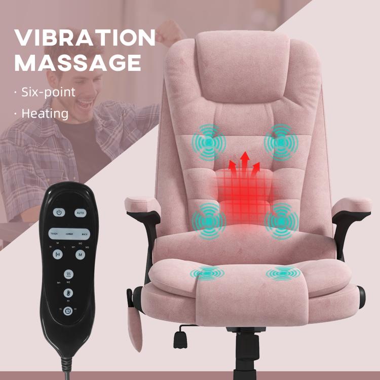 Pink velvet high-back office chair with vibration massage seat and back panels