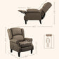 Brown recliner chair with wingback backrest and extended leg support, side view