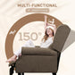 Brown recliner chair reclined up to 150 degrees with padded headrest support