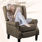 Brown single recliner chair with padded armrests, high back, and headrest support