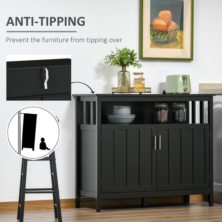 Black sideboard buffet cabinet with two doors and adjustable shelves