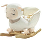White plush rocking sheep toy in side view with light wood rockers.