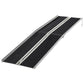 Foldable wheelchair ramp, black textured tread with silver support bars