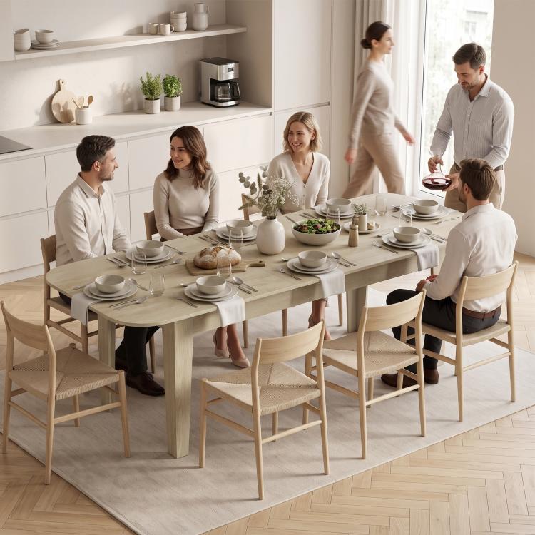 Light oak extendable oval dining table with rounded edges