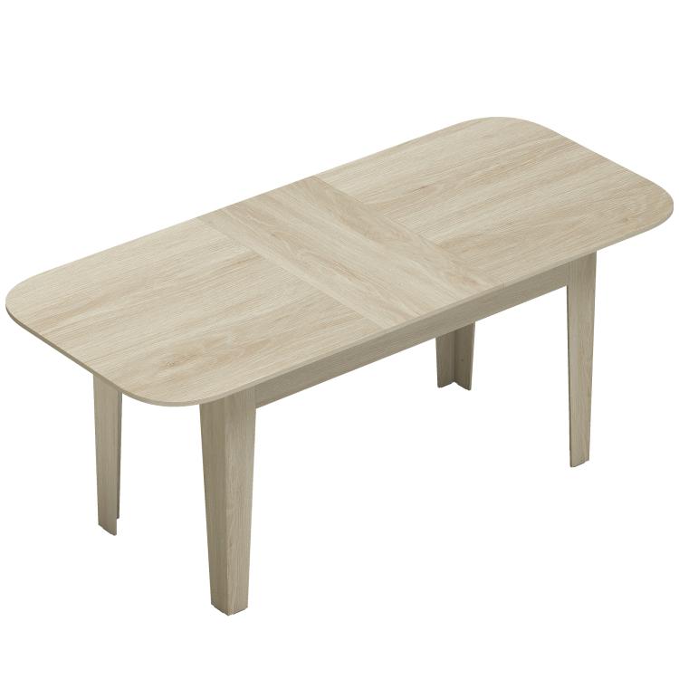 Light oak oval dining table with rounded corners and tapered legs