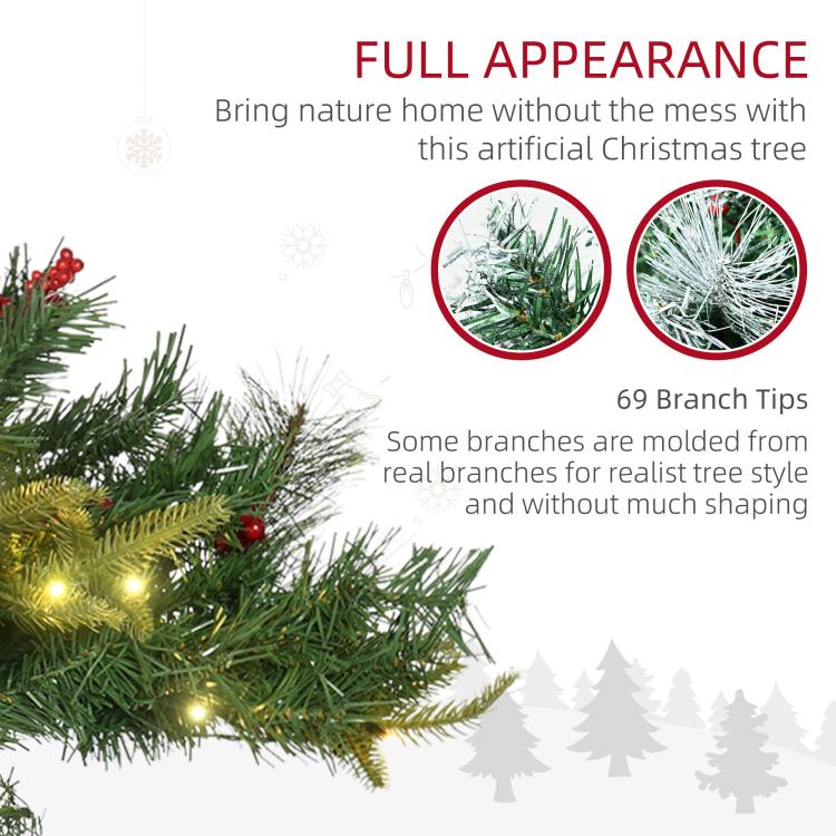 Close-up of 2 ft pre-lit artificial Christmas tree branches with warm white lights
