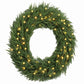 Green pre-lit pine wreath with warm white LED lights, circular full profile view