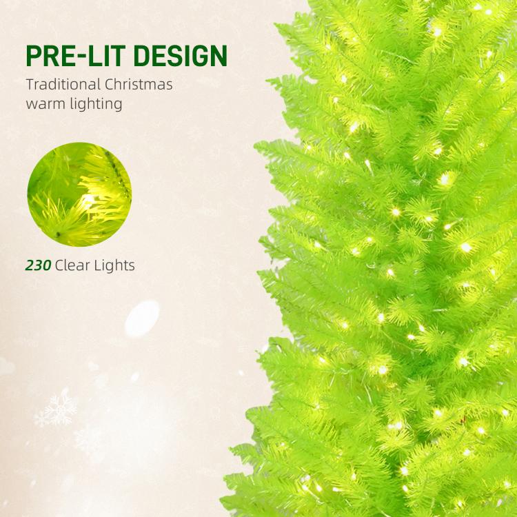 Pre-lit pencil Christmas tree with 230 lights, light green bristles and warm glow