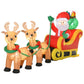 Inflatable Santa on sleigh with three reindeer figures, green garlands, LED lights