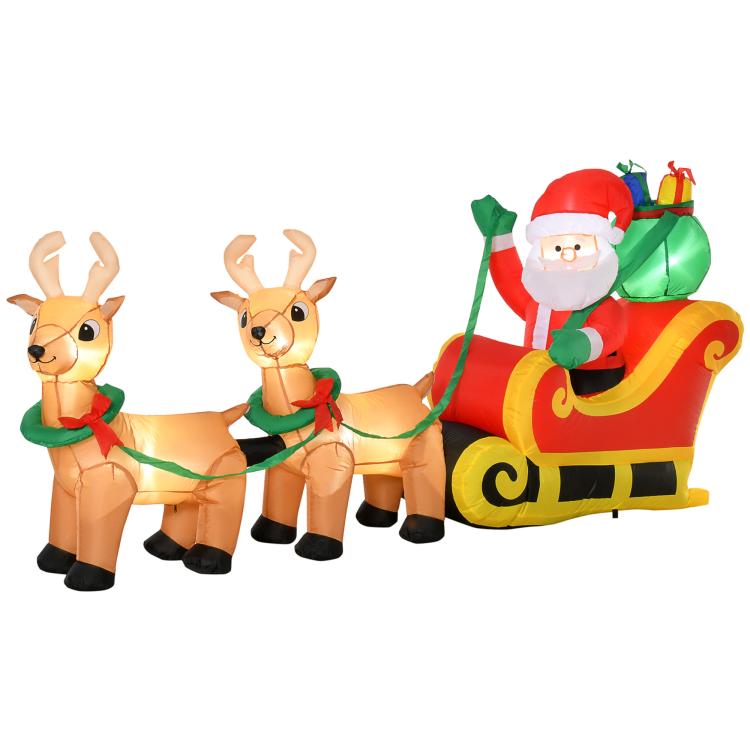 Inflatable Santa and reindeer sleigh yard decoration with built-in LED lights