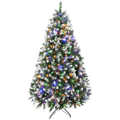7.5 ft pre-lit artificial Christmas tree with multicolor LED lights and hinged stand