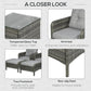 Set detail view: tempered glass top, cushioned armrest, non-slip feet