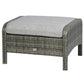 Wicker ottoman with light gray padded cushion and dark gray woven frame