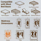 Queen memory foam mattress compatible with most bed bases; size dimensions chart