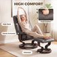 Dark gray high-back reclining chair with ottoman, flared armrests and recline lever