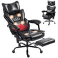 Black office massage chair with headrest, quilted back, and extended footrest