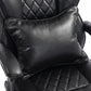 Black tufted office chair seat and back with leather-look upholstery