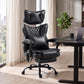 Black office massage chair with headrest and plush arm cushions on swivel base