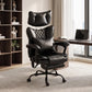 Black massage office chair with tall backrest, cushioned seat, and rolling base