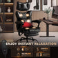 Black massage office chair with illuminated lumbar and seat heating pads, headrest