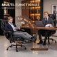 Black office massage chair reclining for work and relaxation with integrated footrest