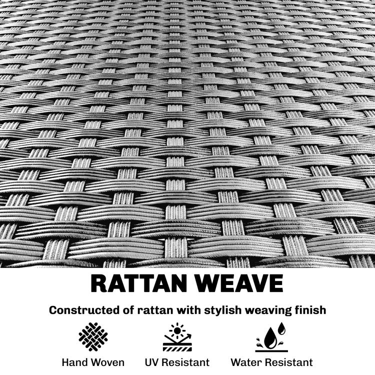 Close-up of gray rattan weave pattern on chair surface