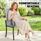 Gray outdoor wicker dining chair with high armrests and wide backrest