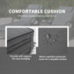 Gray chaise lounge cushions with water-repellent fabric panel and stitched seams