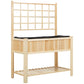 Elevated wooden planter stand with trellis frame and black liner