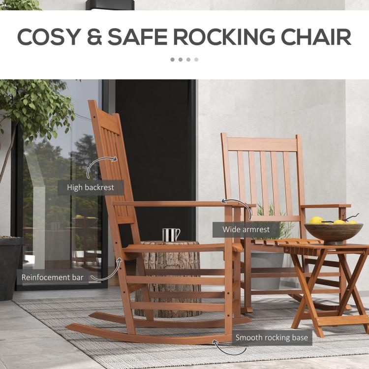 Outdoor rocking chair set of 2 with high backrests, wide armrests, and side table