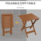 Foldable brown side table with slatted top and folding frame beside rocking chairs