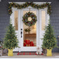 Prelit 4ft Christmas tree set of 2 with dual-color lights, standing in yellow planters