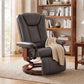 Dark gray manual swivel recliner with footrest, high back and wide padded armrests