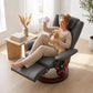 Dark gray manual swivel recliner with footrest, reclining seat and padded headrest