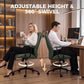 Green office chair shown with adjustable height and 360° swivel diagram