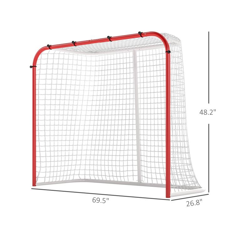 6x4 hockey goal with red frame and white mesh net, labeled measurements
